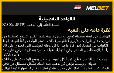 عرض قواعد الروليت وخيارات المراهنة المتاحة